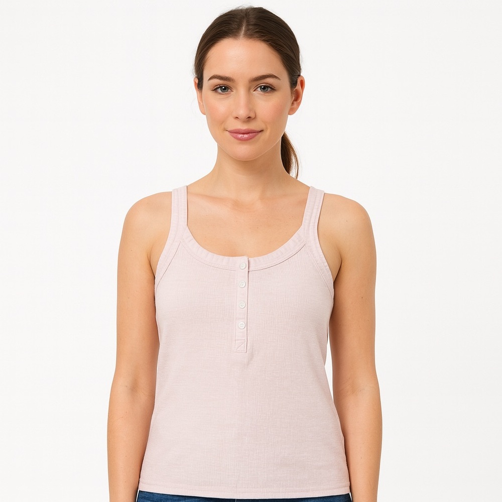 Aerie Pink Ribbed Henley Tank Top